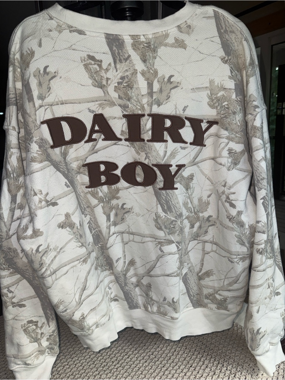 DAIRY BOY Woodland Camo Crewneck, size Medium. RARE.